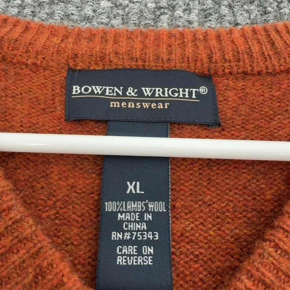Bowen & Wright Sweater Mens XL Orange Lambswool V Neck Pullover Classic Casual